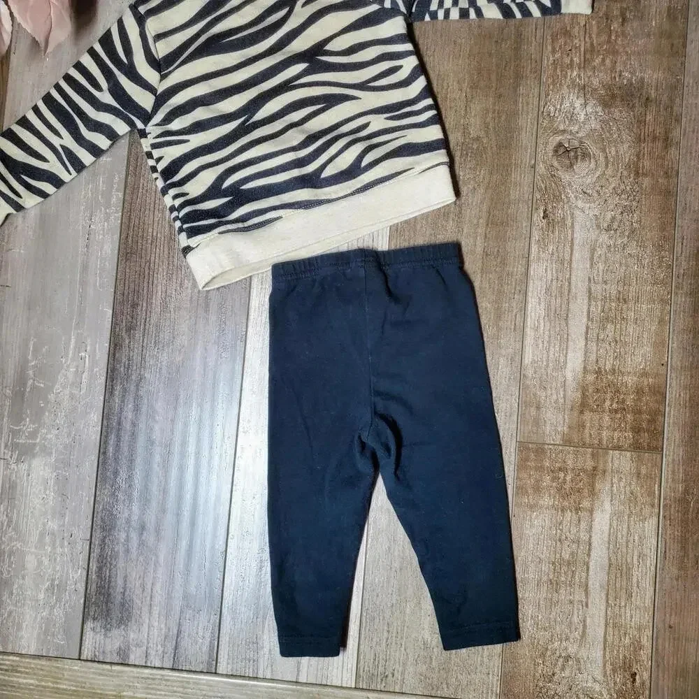 Baby Girl's 6-9M Animal Print Sweatshirt and Black Leggings Bundle